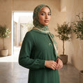 Forest Green Modest Maxi Dress & Scarf Set