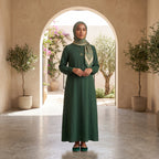 Forest Green Modest Maxi Dress & Scarf Set